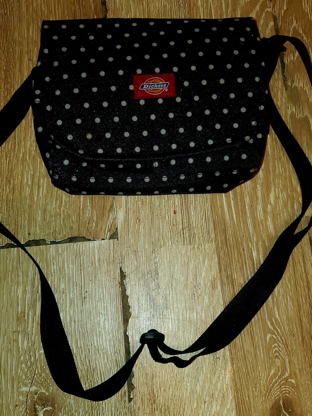 Dickies Meduim Black With White Polka Dot Crossbody Messanger Bag